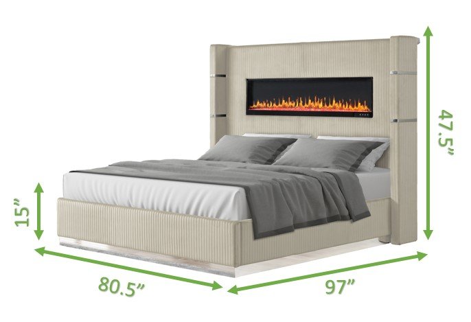 Galaxy Home Lizelle King Bed in with Ambient Lighting in Beige