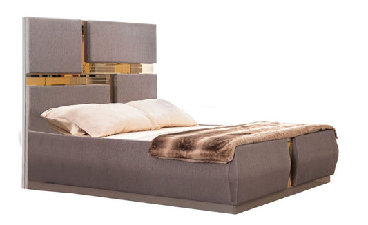 Galaxy Home Lorenzo Gold Detailed Tufted Upholstery Queen Bed in Grey image