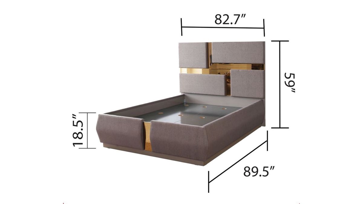 Galaxy Home Lorenzo Gold Detailed Tufted Upholstery King Bed in Grey
