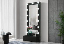 Load image into Gallery viewer, ELLA BLACK NARROW TALL MIRROR WITH DRAWER AND SPEAKER
