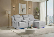 Load image into Gallery viewer, U8879 GREY 1 POWER PUSHBACK SECTIONAL WITH LED AND GLOBAL SS SPKR
