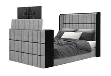 Load image into Gallery viewer, ISABELLA GREY QUEEN BED W/LED, TV LIFT, SPEAKER AND FIREPLACE
