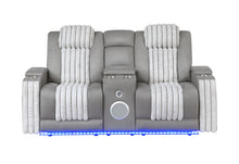 Load image into Gallery viewer, U8000 GREY PWR CONSOLE REC LOVESEAT W/PHR, LED AND SPEAKER
