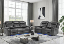 Load image into Gallery viewer, U8879 CHARCOAL PWR REC SOFA/PWR CON REC LOVESEAT W/LED &amp; GL SS

