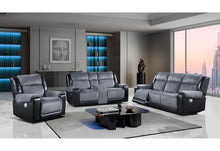 Load image into Gallery viewer, U5914/U5915 GREY/BLACK REC SOFA/CRLS W/IMMERSIVE SOUND &amp; BLUE LED/REC
