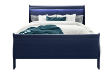 Load image into Gallery viewer, CHARLIE BLUE QUEEN BED WITH LED, DRESSER, MIRROR, NIGHTSTAND
