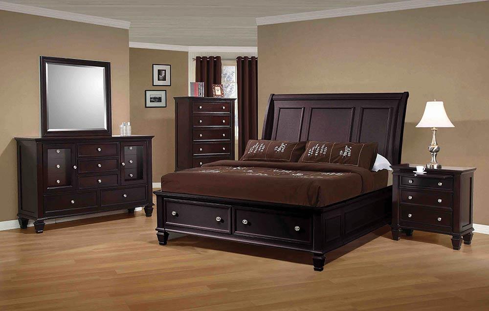 Sandy Beach Cappuccino California King Sleigh Bed With Footboard Storage