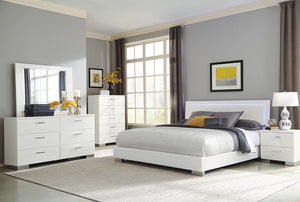 Felicity Contemporary Glossy White Lighted Queen Bed