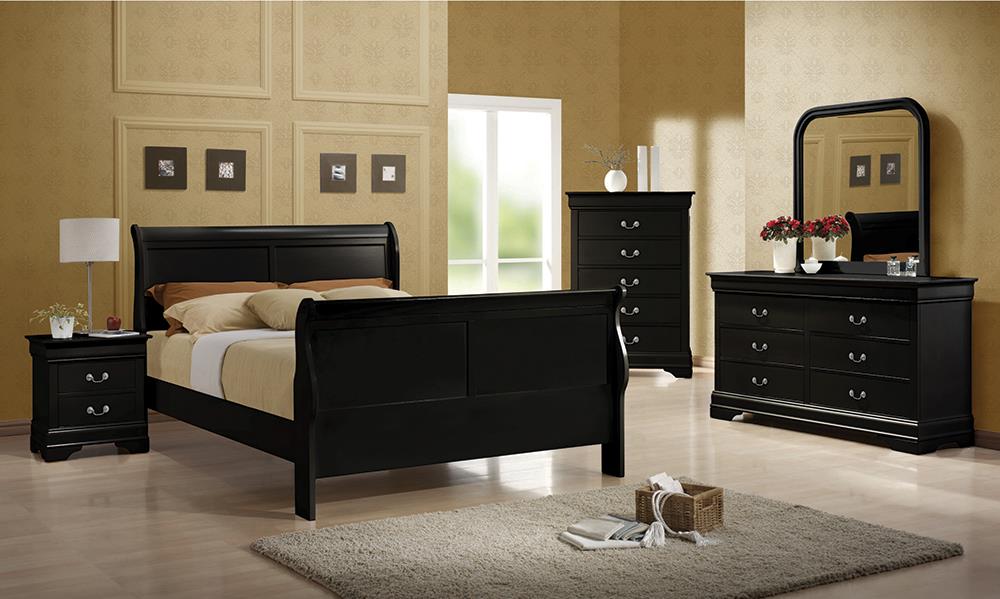 Louis Philippe Traditional Black Sleigh Full Bed