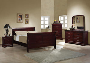 Louis Philippe Traditional Red Brown Sleigh Full Bed