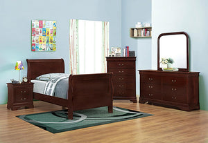 Louis Philippe Traditional Red Brown Sleigh Twin Bed