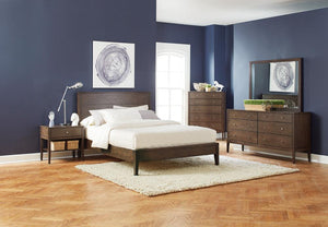 Lompoc Mid-Century Modern Brown Walnut Queen Bed