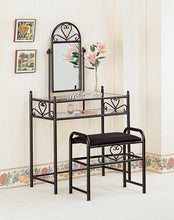 Load image into Gallery viewer, Traditional Black Vanity With Glass Top and Fabric Stool
