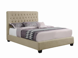 Chloe Transitional Oatmeal Upholstered Eastern King Bed
