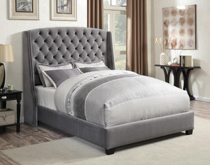 Pissarro Transitional Upholstered Grey and Chocolate Queen Bed