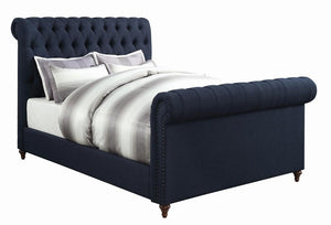 Gresham Navy Blue Upholstered Queen Bed