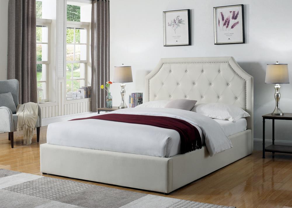 Hermosa Beige Upholstered Full Bed With Hydraulic Lift Storage