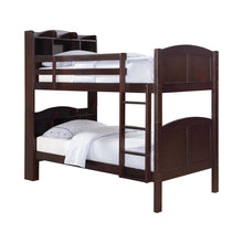 Load image into Gallery viewer, Parker Transitional Cappuccino Twin-over-Twin Bookcase Bunk Bed
