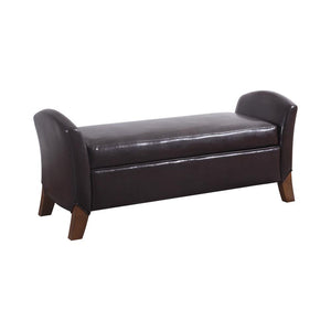 Upholstered Brown Faux Leather Bench