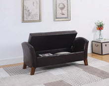 Load image into Gallery viewer, Upholstered Brown Faux Leather Bench
