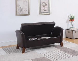 Upholstered Brown Faux Leather Bench