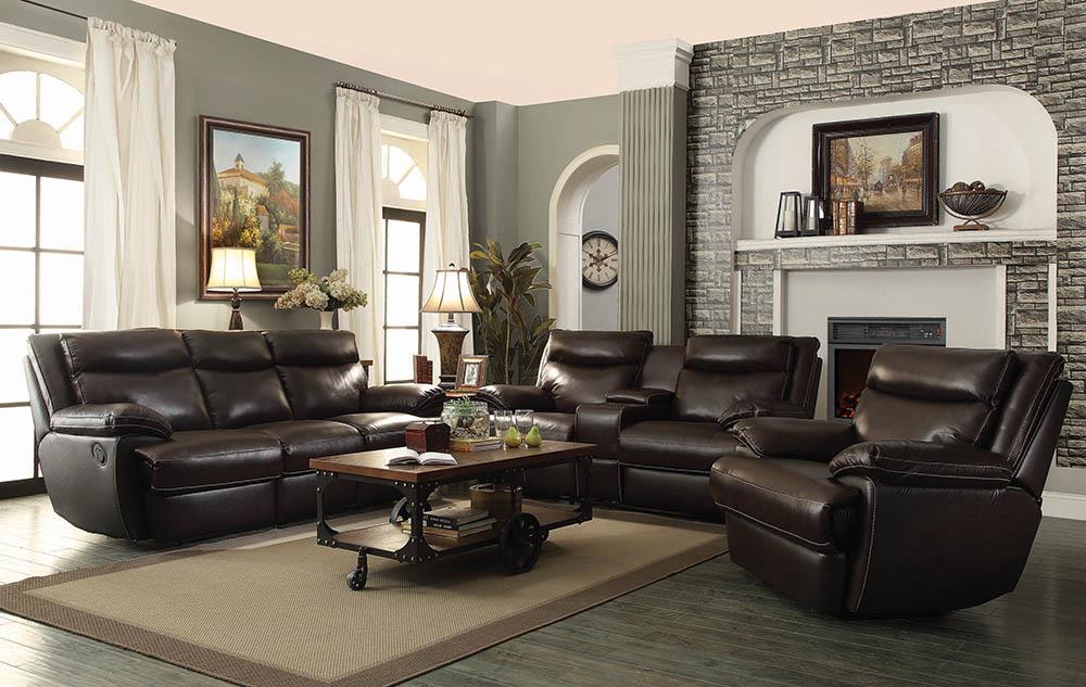 MacPherson Brown Leather Reclining Loveseat