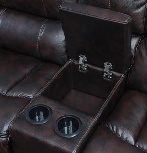 Willemse Chocolate Reclining Loveseat With Storage Console