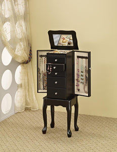Traditional Queen Anne Black Jewelry Armoire