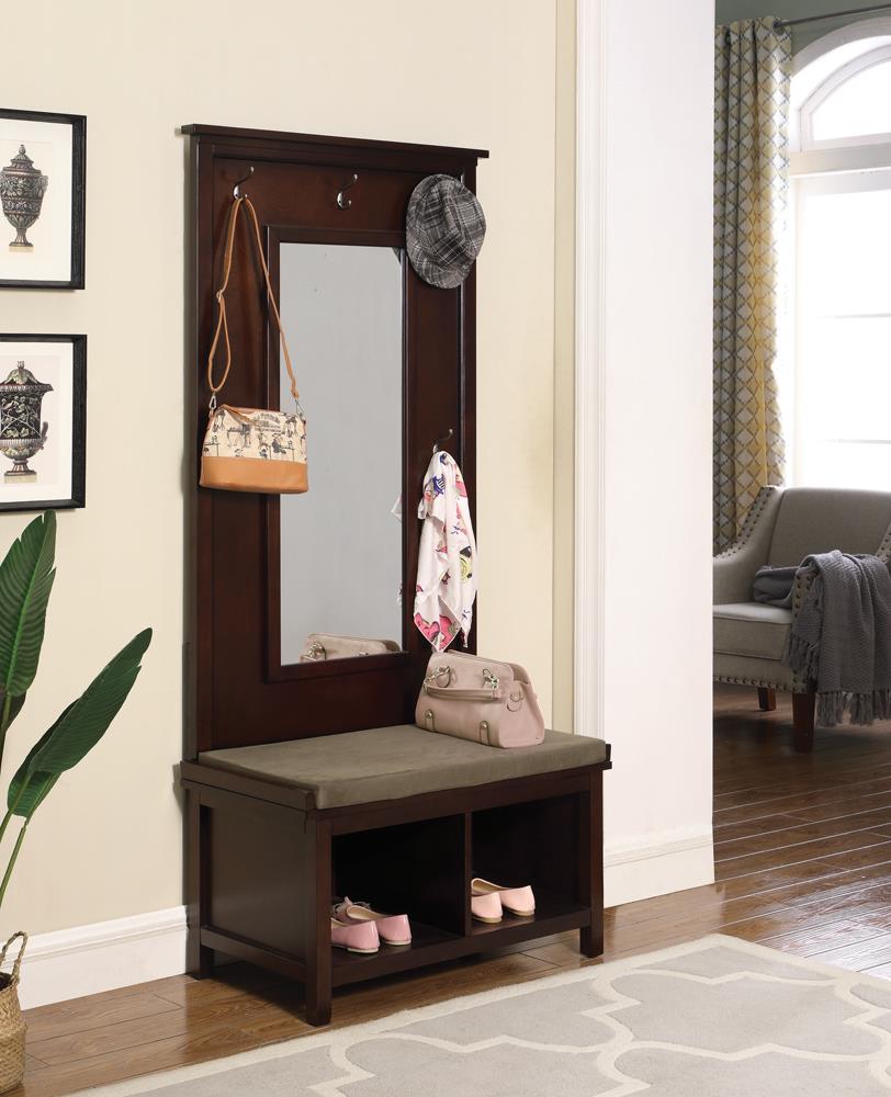 Transitional Raw Umber Hall Tree with Mirror