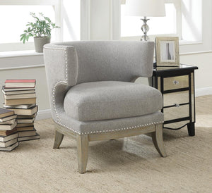 Transitional Grey Exposed Wood Accent Chair