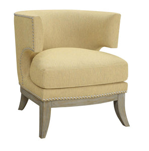 Transitional Bumblebee Yellow Exposed Wood Accent Chair