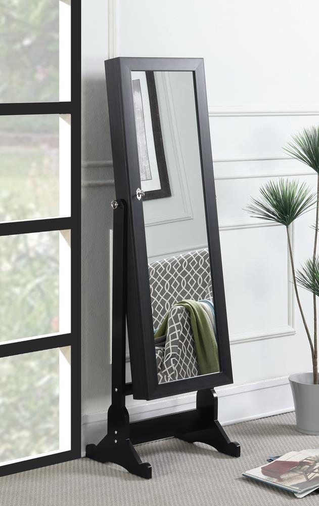 Transitional Black Jewelry Cheval Mirror
