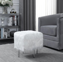 Load image into Gallery viewer, White Faux Sheepskin Ottoman
