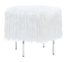 Load image into Gallery viewer, White Faux Sheepskin Ottoman
