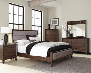 Bingham Retro-Modern Brown Upholstered Queen Bed