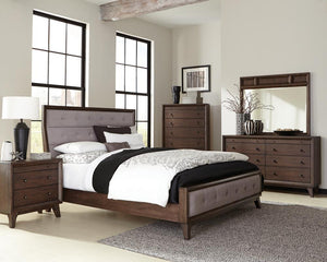 Bingham Retro-Modern Brown Upholstered Eastern King Bed